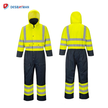 Combinaison de sécurité imperméable haute visibilité doublée Classe 3 Combinaison réfléchissante imperméable avec 5 poches